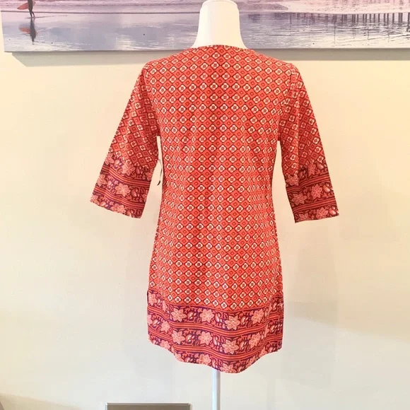 Old Navy Geometric Red 3/4 Sleeve Shift Dress - Picture 4 of 8